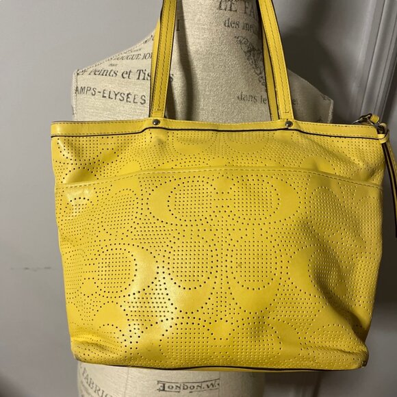 Coach Perforated Leather Tote Handbag - Picture 4 of 8